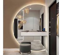 SXZYHJYC Anti-Fog Bathroom Mirror 51 * 35in/130 90cm Large Half Circle Decorative Vanity Wall with Lighted, 3 Color Backlit Dimmable, for Entryway(Left,28 39in)