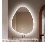 SXZYHJYC Asymmetric Bathroom Mirror with LED Light, Frameless Teardrop Shape Irregular Decorative Mirror, Anti-Fog 3-Colour Wall Vanity Mirrors(80x60cm)