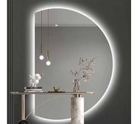 SXZYHJYC Bathroom Mirror Semicircle Makeup Wall with LED Lighted, 51" Large Half Circle Frameless Home Decor, 3 Color Dimmable Backlit, for Living Room(Right half,47"x32")