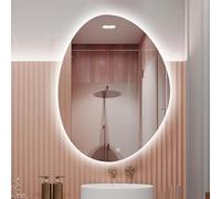 SXZYHJYC Frameless Irregular Makeup Mirror with LED Light, Backlit Bathroom Mirror, Tri-colour Dimmable, Asymmetrical Teardrop Shape Home Decor, Touch Button(70 * 90cm)