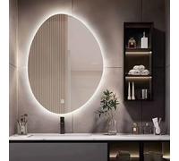 SXZYHJYC LED Backlit Bathroom Mirror 70 * 90 cm Asymmetrical Vanity Makeup with 3-Color Lighted Dimmable Anti-Fog Irregular Teardrop Shape Wall Decor(19.7" Wx27.6 L)