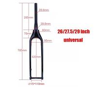 SXZYHJYC MTB Fork 26/27.5/29" Inch Rigid Tapered Full Carbon Fiber 15x110mm Thru Axle Bike Disc Brake Tube Threadless Bicycle Front Forks Ultra Light (Color : Matte Black, Size 27.5'')