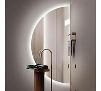 SXZYHJYC Smart HD Bathroom Mirror, 40x20 Inch Frameless Wall-Mounted Touch Switch, 3 Color Illuminated Half-Circle Vanity Makeup Lighting, Modern Design for Home Décor