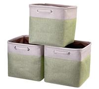 Sy-6 Aufbewahrungsboxen, faltbar, 33 cm, Hellgrün und Silber, Khaki, Patchwork-Aufbewahrungskörbe, Würfelaufbewahrungskörbe, mit Griff, Würfeleinsätze, 3 Stück/Pack, Sy-6