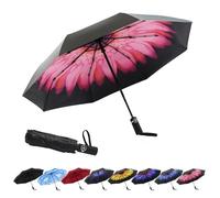 SY COMPACT Automatic Windproof Umbrellas Travel Strong Umbrella for Rain and Sun Protection Small Umbrella UV Blocking for Women and Men (Pink Flower)