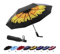 SY COMPACT Automatic Windproof Umbrellas Travel Strong Umbrella for Rain and Sun Protection Small Umbrella UV Blocking for Women and Men (Yellow Flower)