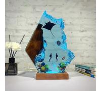 Syagot Epoxy Resin Ocean Lamp, LED Night Light Manta Ray and Divers, Table Lamp for Home Decoration, Diving Underwater Adventure Souvenir (Blue) 9×6 Inch