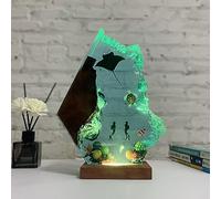 Syagot Epoxy Resin Ocean Lamp, LED Night Light Manta Ray and Divers, Table Lamp for Home Decoration, Diving Underwater Adventure Souvenir (Green, 6×4 Inch)
