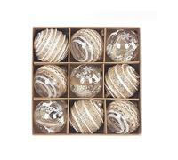 SYALEO 80mm/3.15" Christmas Ball Ornaments 9pcs Champagne Large Shatterproof Plastic Christmas Tree Decorations Hanging Baubles for Xmas Party