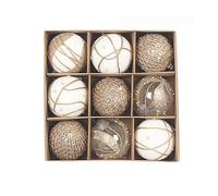 SYALEO 80mm/3.15" Christmas Ball Ornaments 9pcs Champagne Large Shatterproof Plastic Christmas Tree Decorations Hanging Baubles for Xmas Party