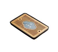 SYALEO Chinese Gongfu Bamboo Tea Tray w/Ceramic Chassis Water Storage Tea Tray Flower and Bird Decoration Kungfu Tea Set Serving Tray for Coffee Table