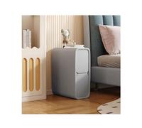 SYALEO Narrow Bedside Table w/2 Drawers Microfiber Leather Nightstand Minimalist Slim Sofa Side Table for Small Spaces Bedroom Furniture Storage Cabinet Chest