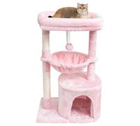 SYANDLVY Cat Tree for Indoor Cats Large Adult, Cat Tower with Scratching Post, Modern Cat House with Padded Perch, Kittens Condo with Cradle, Cat Cave, Pink