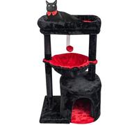 SYANDLVY Gothic Cat Tree with Coffin Bed for Indoor Cats, Cat Tower with Scratching Post, Modern Activity House for Large Cats, Condo with Cradle, Kittens Cave, Black & Red