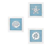 SyangKaitian 3PCS Blue Seashells and Starfish Coastal 3D Wall Art, Beach Wall Decor,Ocean Theme Beach Wall Decor 3D Wall Art with Starfish Seashell Sand Dollar Vintage Beach Home Bathroom Decor