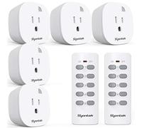 Syantek Remote Control Outlet Wireless Light Switch for Household Appliances, Expandable Remote Light Switch Kit, Up to 100 ft Range, FCC Certified, ETL Listed, White (5 Outlets + 2 Remotes)