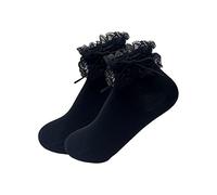 SYAYA Lace Socks Women Cotton Ankle Socks with Frilly Trim, White Lace Bobby Socks US 5-9 Size, A4-2 Pairs Black With Lace & String, One Size