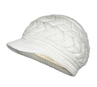 SYAYA Women's Wool Newsboy Hat with Warm Fleece Lined, Knit Beanie Cap with Visor for Snow Ski Cold Weather Winter WS-H1, White/Opulent Garden, M