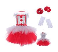 syayw Girl Scary Clown Tutu Tulle Dress - Halloween Scary Cosplay Mesh Dress Set | Scaary Tutu Tulle Halloween Outfit | Spooky Circus Cosplay Outfit For Party, Photoshoot, Parade