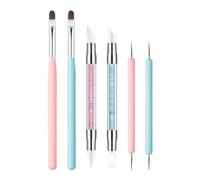 syayw Silicone Nail Tools | 6 Pieces Gel Polish Liner Brushes and Design Pen - Double Tip Liner Brush for Modeling Sculpture Gel Manicure Kit for Engraving, Drawing
