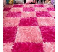 SYBNIKOLF Area Rugs,fluffy area rugs, 12x12X0.4 Inch Shaggy Plush Puzzle Foam Floor Mat,Bedside Area Rug,Non-Slip,100 Pcs(Rose Red+pink)