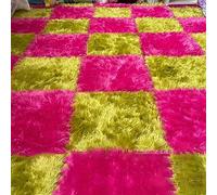 SYBNIKOLF Area Rugs,fluffy area rugs, 12x12X0.4 Inch Shaggy Plush Puzzle Foam Floor Mat,Bedside Area Rug,Non-Slip,100 Pcs(Rose Red+green)