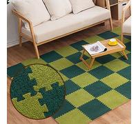 SYBNIKOLF Area Rugs,fluffy area rugs, 24x24 Inch Interlocking Carpet Tiles,Plush Puzzle Foam Floor Mat,Area Rug,24 Pcs- 96 Sq.ft.(Green+dark Green)