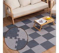 SYBNIKOLF Area Rugs,fluffy area rugs, 24x24 Inch Interlocking Carpet Tiles,Plush Puzzle Foam Floor Mat,Area Rug,24 Pcs- 96 Sq.ft.(Light Grey+dark Grey)