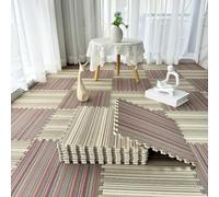 SYBNIKOLF Area Rugs,fluffy area rugs, 80 Pieces Puzzle Colorful Linen Floor Mat,Square Carpet Tiles,Striped Pattern,12x12 Inch(Mt+ht,0.23 Inch)