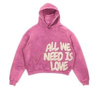Sybnwnwm Graphic Hoodie All we Need is Love Graphic Letter Print Sweatshirt Y2K Hoodies Streetwear Pullover Men, Pink, S