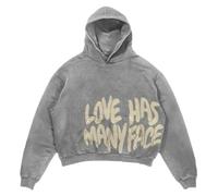 Sybnwnwm Graphic Hoodie All we Need is Love Graphic Letter Print Sweatshirt Y2K Hoodies Streetwear Pullover Men, Grey, S