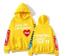 Sybnwnwm Hip Hop Hoodie Women Letter Graphic Hoodies Lucky me I See Ghosts Print Hooded Pullover Streetwear Sportswear, B-yellow, 4XL