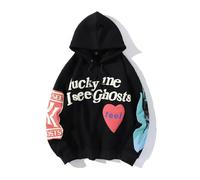 Sybnwnwm Hip Hop Hoodie Women Letter Graphic Hoodies Lucky me I See Ghosts Print Hooded Pullover Streetwear Sportswear, A-black, 4XL