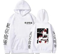 Sybnwnwm Tokyo Ghoul Hoodie kaneki ken Print Hooded Pullover Hoodies Long Sleeve Sweatshirt for Men Women White