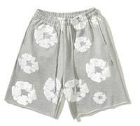 Sybnwnwm Y2K Shorts Men Flower Print Graphic Shorts Cotton Drawstring High Waist Workout Athletic Shorts, Grey, M