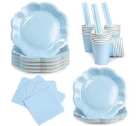 SYBYZF 125 Pcs Light Blue Party Plates and Napkins Set | Scalloped Disposable Paper Plates Tableware for 25 Guests, Elegant Party Supplies for Baby Shower, Birthday, Bridal Shower