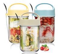 SYBYZF 3Pcs 430ml Overnight Oats Jars with Lids & Spoons, Glass Yogurt Pots with Scale, Reusable Breakfast Cereal Containers for Oats, Milk, Porridge, Salads