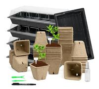 SYBYZF Seed Starter Kit-100 Biodegradable Seed Pots, 5 Seed Trays with Crystal Lids, 20 Plant Labels, 2 Tools, 1 Marker & 1 Spray Bottle for Indoor & Outdoor Gardening