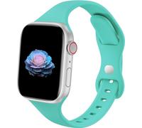 Sycamond Thin Silicone Band Compatible with Apple Watch 41mm 40mm 38mm, Slim Narrow Replacement Sport Strap Wristband for iWatch Series SE 10 9 8 7 6 5 4 3 Ultra 2 1 Women Men, S/M Cyan Blue