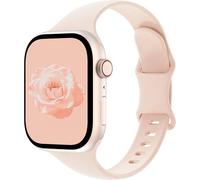 Sycamond Thin Silicone Band Compatible with Apple Watch 46mm 45mm 44mm, Slim Narrow Replacement Sport Strap Wristband for iWatch Series 11 10 9 8 7 6 5 4 SE Ultra 3 2 1 Women Men, M/L Pink Sand