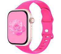 Sycamond Thin Silicone Band Compatible with Apple Watch 46mm 45mm 44mm 42mm, Slim Narrow Replacement Sport Strap Wristband for iWatch Series SE 10 9 8 7 6 5 4 3 Ultra 2 1 Women Men, S/M Hot Pink