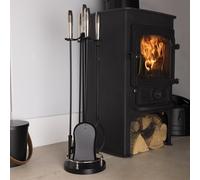 Sycamore Fireside Companion Set Iron Tool Stand Silver Handles Circular Base