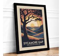 Sycamore Gap at Sunset Vintage Framed Wall Art Print A2 (59.4×42cm) Black, Wall Decor for Living Room, Bedroom, Office & Home, Ready to Hang, Art Gift