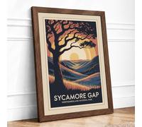 Sycamore Gap at Sunset Vintage Framed Wall Art Print A3 (42×29.7cm) Walnut, Wall Decor for Living Room, Bedroom, Office & Home, Ready to Hang, Art Gift