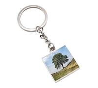 Sycamore Gap Tree Design Silver Coloured Square Keyring