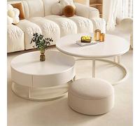 SYCARPET Modern Nesting Coffee Tables Set of 2, Round Coffee Table Slate Tabletop Metal Frame Mid Century Accent Side Tables for Living Room Bedroom Office Balcony