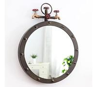 SYCARPET Retro Industrial Style Iron Round Mirror with Faucet, Vintage Wall Decoration American Country Creative Wall Mirror for Bathroom Living Room Dining Room 19.7'' x 25.6''