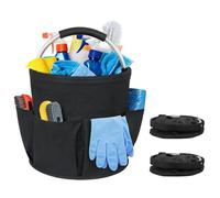 SYCEES 2 Pack Foldable Cleaning Caddy with Handle, Tool Holder Basket with 6 External Pockets, Organizer Bag for Cleaning Tools, Professional Cleaning Container, Black