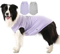 Sychien Dog Cooling Shirt,Summer Combed Cotton Breathable Boy Girl X-Large T-Shirts,Purple Grey White Striped XL