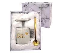 Sycle circle Fathers Day Dad Birthday Gifts Presents for Dad from Daughter Son, 12oz Dad Mug Marble Ceramic Coffee Cup with Lid Spoon